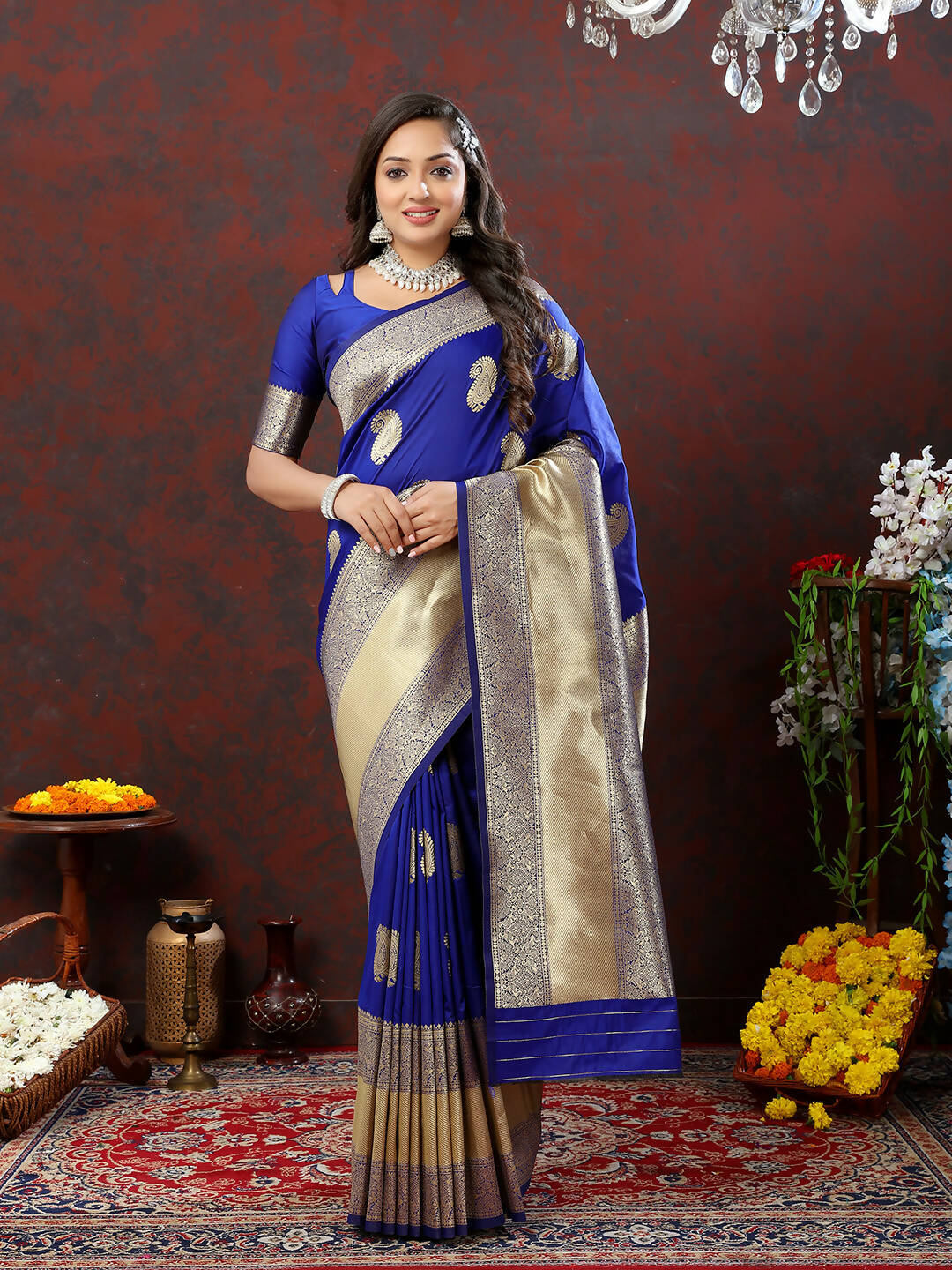 Lorenvalley Fashion Blue Soft Silk Woven Design Gold Zari Weaving Saree | Grocsy