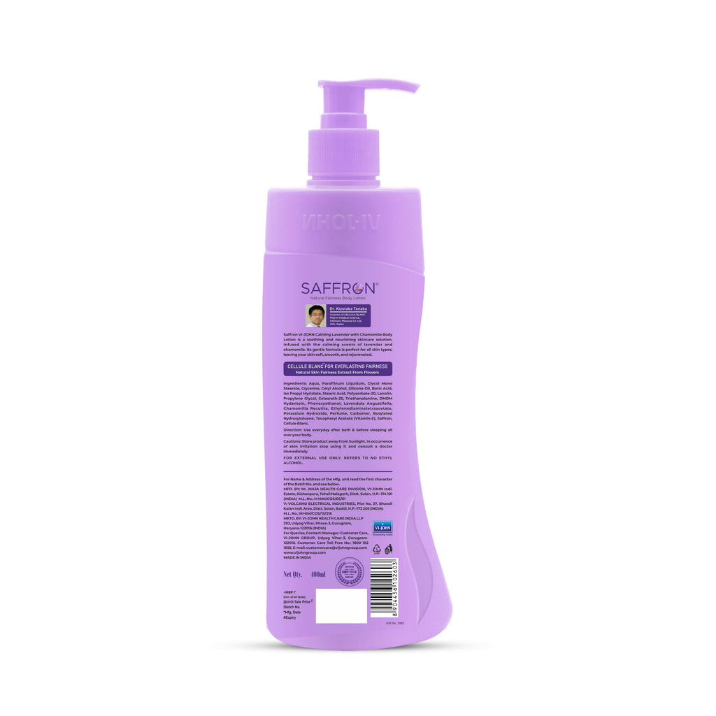 VI-JOHN Saffron Natural Fairness Body Lotion Calming Lavender with Chamomile Natural Moisturiser For Soft, Even-Toned & Radiant Skin Suitable for All Skin Types | Grocsy