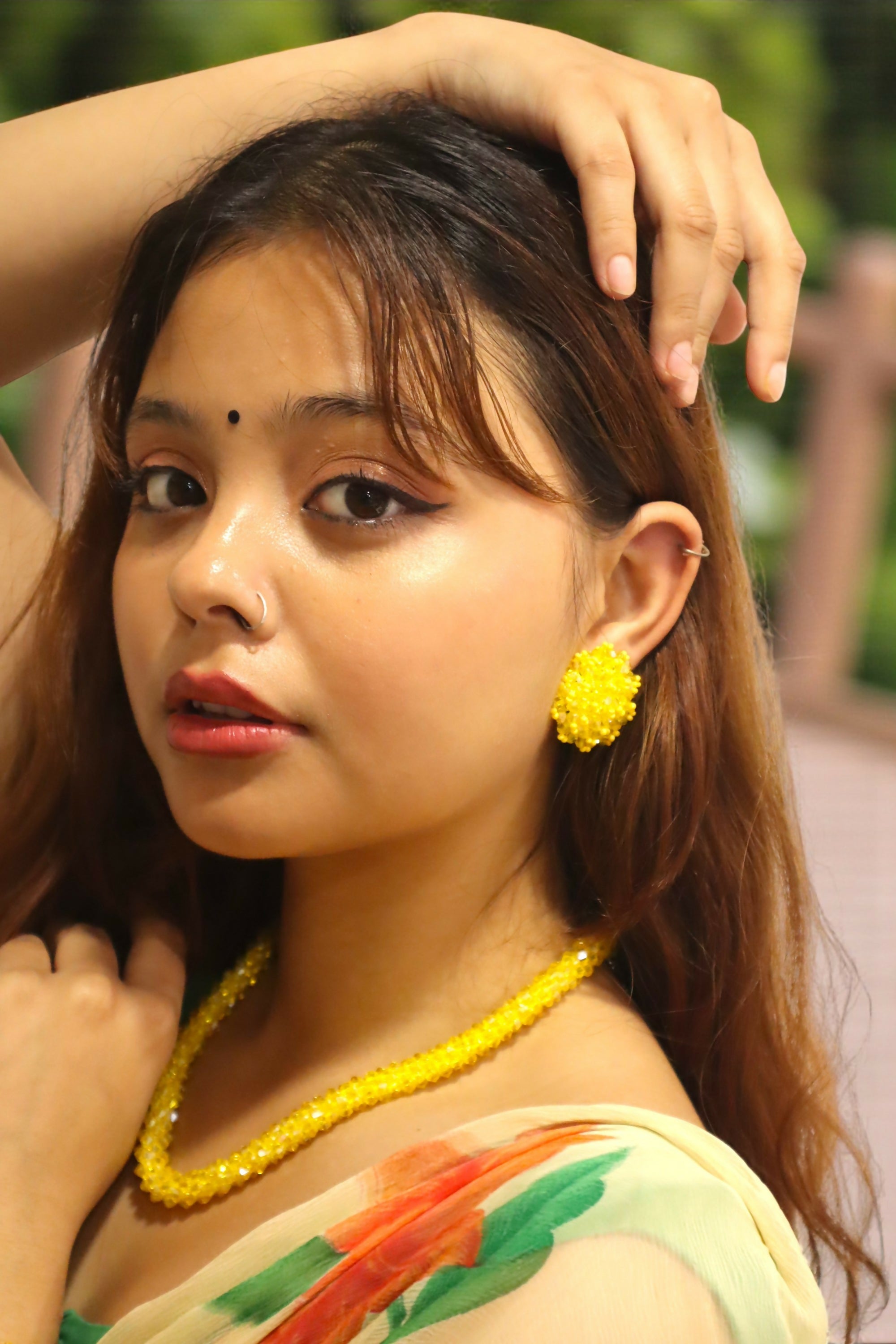 Inhanns Noor-E-Jalwa – Handmade Crystal Bead Necklace / Necklace With Earrings -Adjustable - Yellow | Grocsy