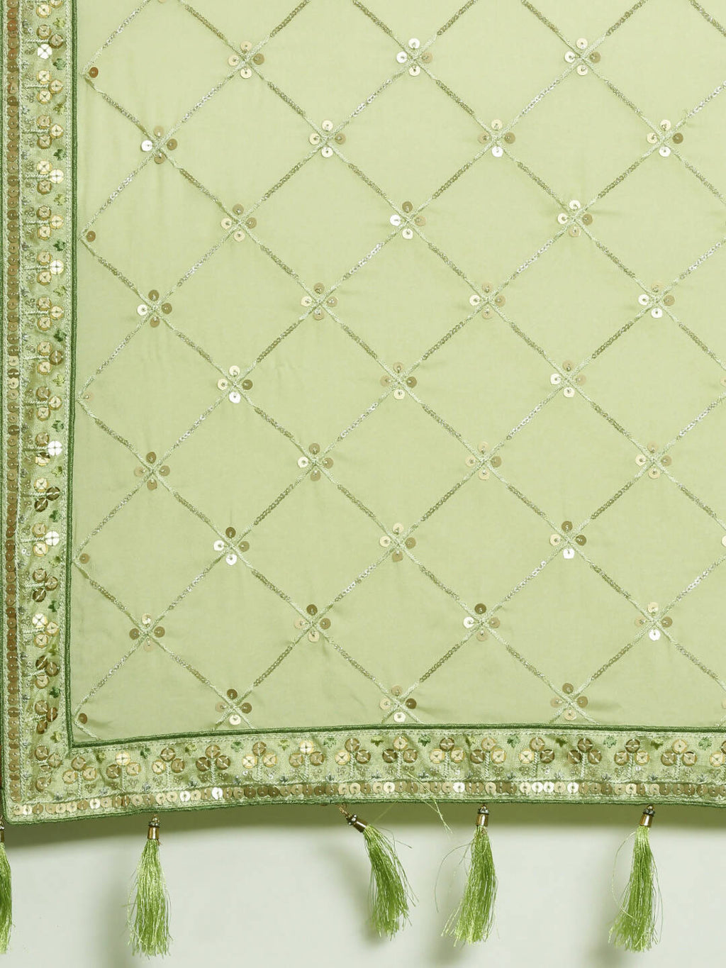 House of Panchhi Pista Green Pure Georgette Embroidered Lehenga & Blouse, Dupatta | Grocsy
