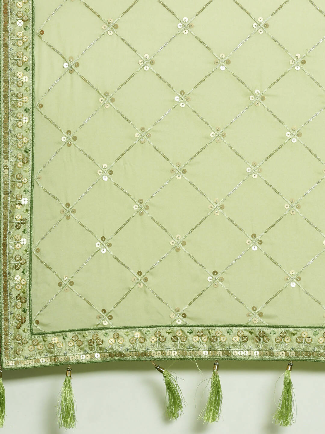 House of Panchhi Pista Green Pure Georgette Embroidered Lehenga & Blouse, Dupatta | Grocsy