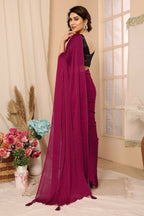 Aafreen Partywear Designer Pink Satin Chiffon Fancy Saree | Grocsy