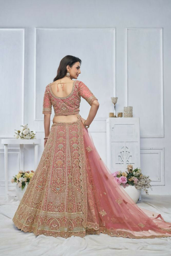 Kesar Fab Onion Net Embroidered Lehenga | Grocsy