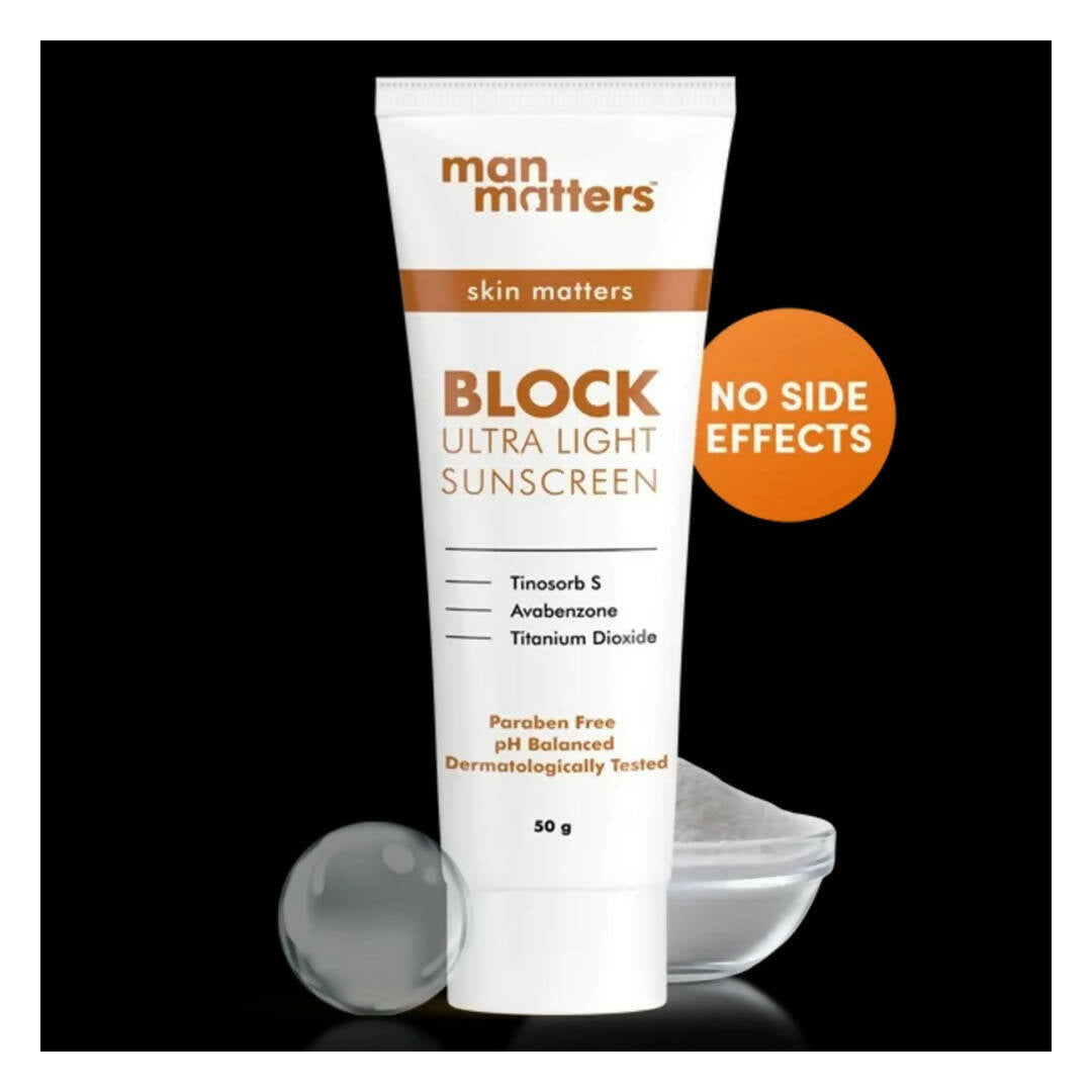 Man Matters BLOCK Ultra Light Sunscreen SPF 30PA+++, UVA, UVB | Grocsy