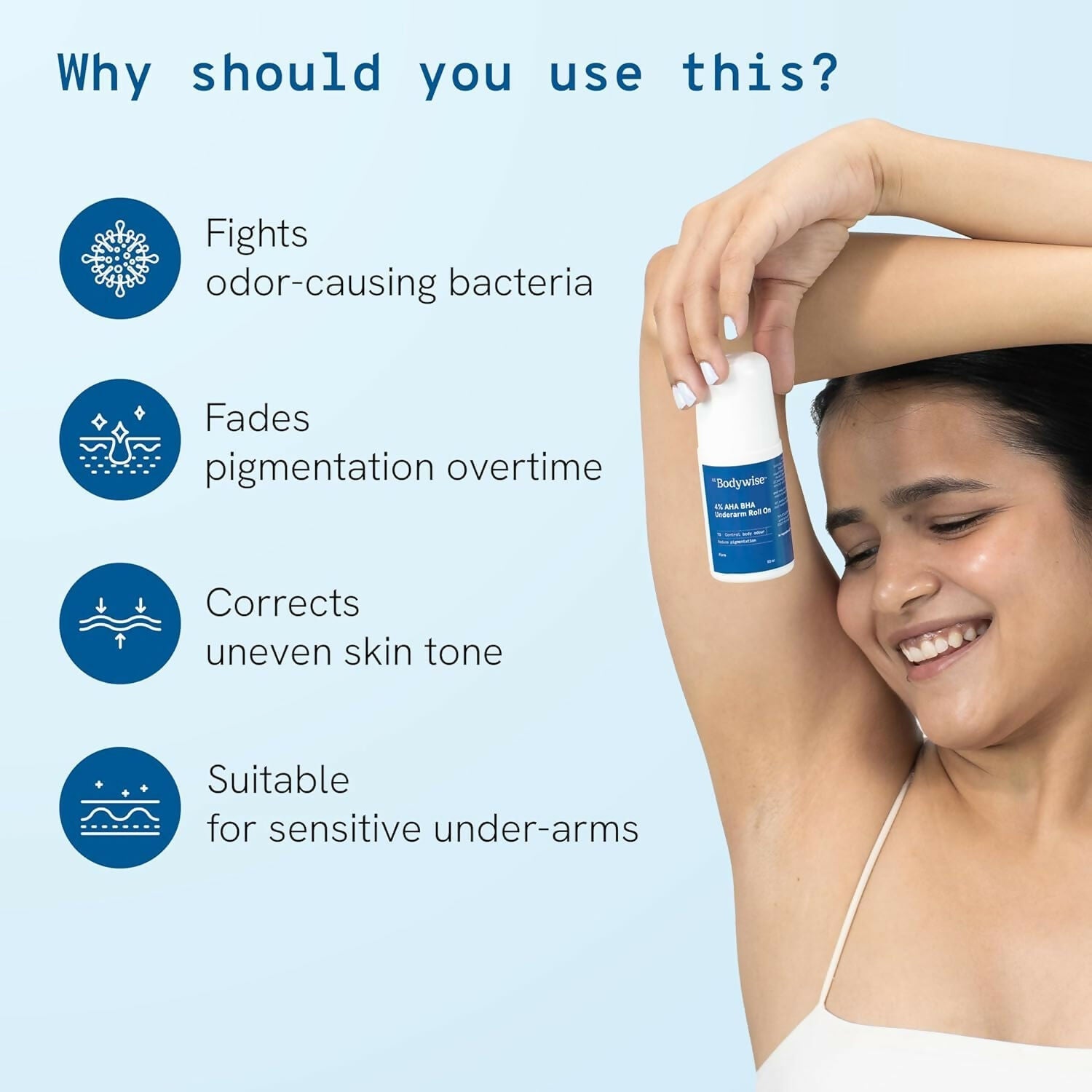BeBodywise 4% AHA BHA Underarm Roll On For Reduce Pigmentation - Flora Fragrance | Grocsy