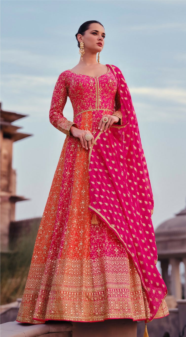 Vastranavya Pink Embroidered Sequence work Georgette Anarkali Suit | Grocsy