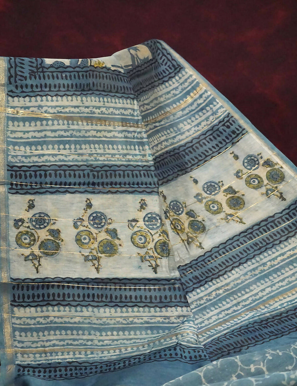 Shades Of Off White And Grey Printed Chanderi Saree For Regular/Office Wear By Gayathri Reddy Designer Studio | Grocsy