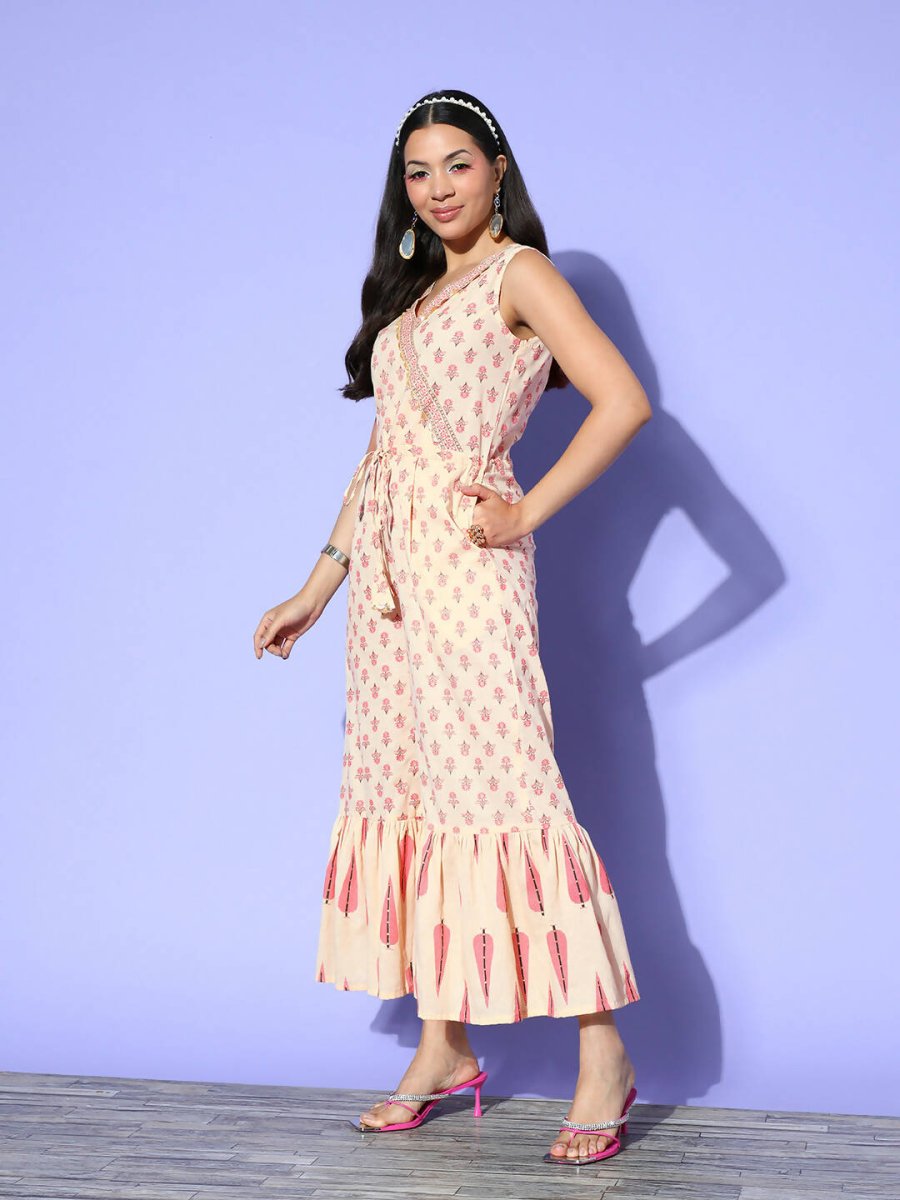 Ahalyaa Women's Traditional wear Jumpsuit - Beige | Grocsy