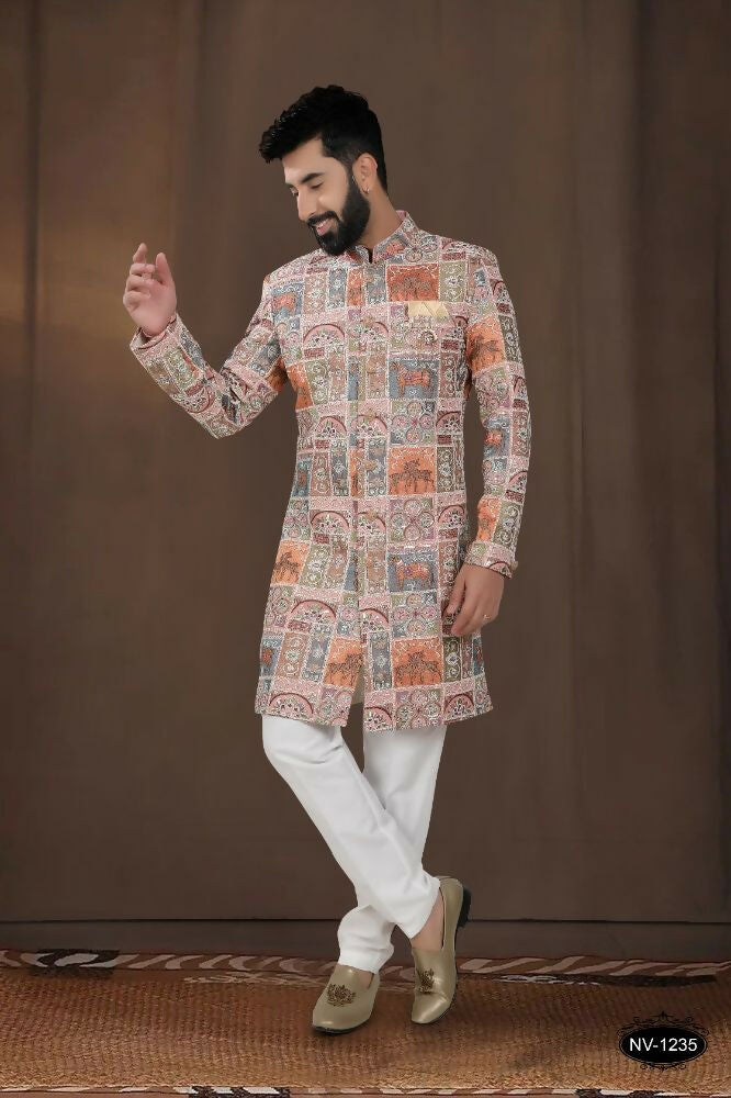 Joban Fashion Men's Base Pink(Multi Colours) Georgette Kurta with Pyjama | Grocsy