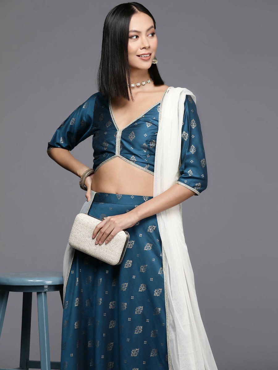 Ahalyaa Women's Traditional wear Lehenga Choli - Teal Blue | Grocsy
