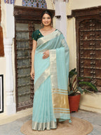 Shree Shyam Fashion Sky Blue Cotton Saree | Grocsy