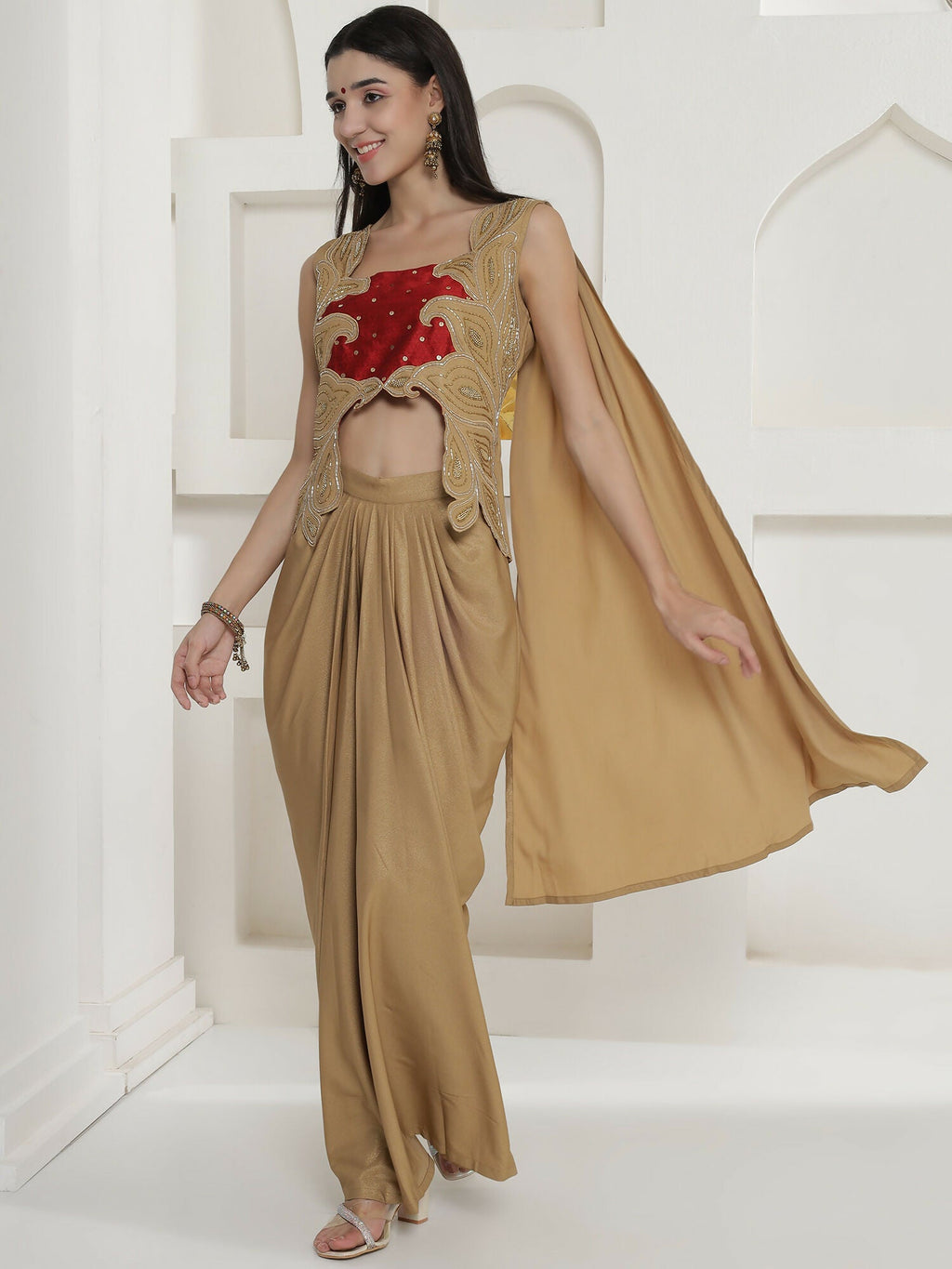 Joban Fashion Golden Shimmer Chinnon Skirt Set | Grocsy