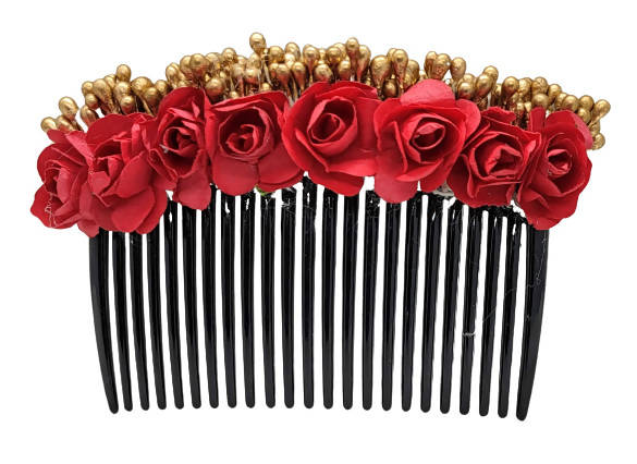 Red & Gold Flower Hair Comb | Grocsy