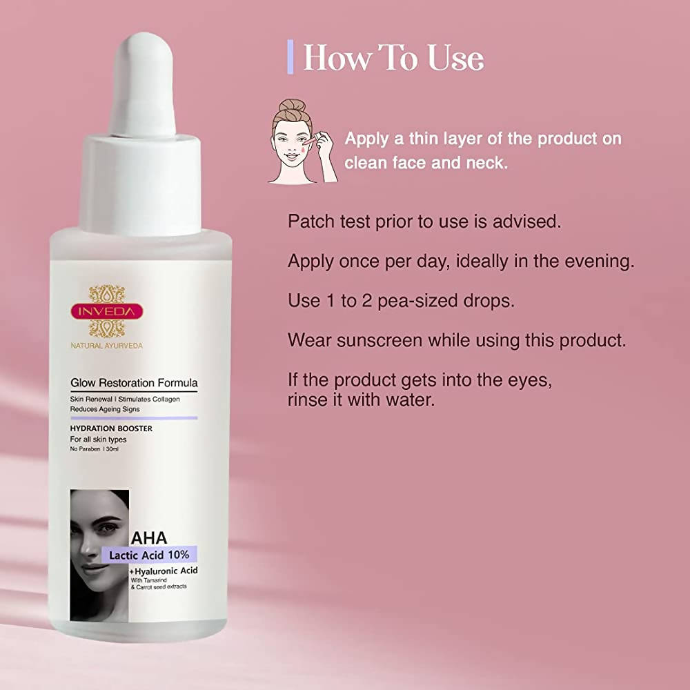 Inveda AHA Lactic Acid 10% + Hyaluronic Acid Glow Restoration Formula | Grocsy