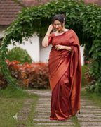 DEIANA'S Beautiful Designer Golden zari Soft Lichi Silk Saree - Maroon | Grocsy