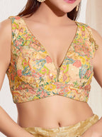 Joban Fashion Gold Multi Polyester Padded Blouse With V Neck Sleeveless | Grocsy