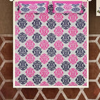Vamika Printed Cotton White & Pink Flower Design Bedsheet With Pillow Covers (LEOC_PPNKC_P) | Grocsy