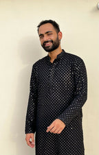 Black Mirror Work Kurta by Hilo Design | Grocsy