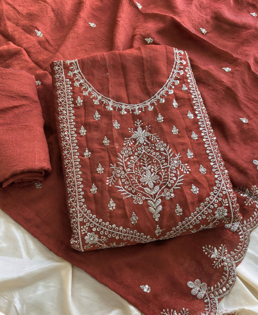 KC Orange Wedding Wear Embroidered Crush Silk Salwar Suit | Grocsy