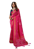 Joban Fashion Rani Dola Silk Foil Print Zari Border Work Saree | Grocsy