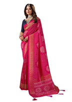 Joban Fashion Rani Dola Silk Foil Print Zari Border Work Saree | Grocsy