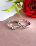 VOJ Stainless Steel Cubic Zirconia Silver Plated Adjustable Ring Set for Couple | Grocsy