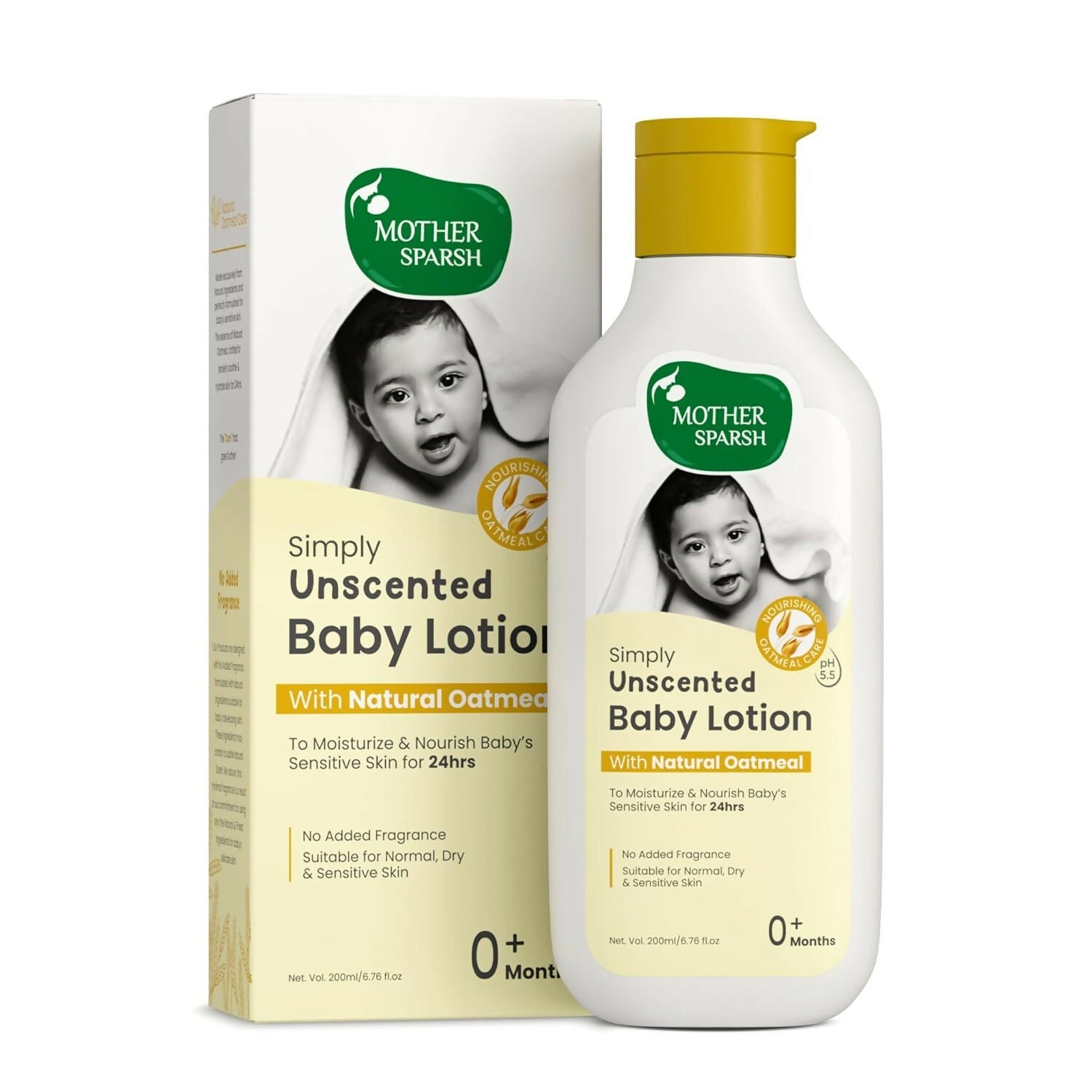 Mother Sparsh Simply Unscented Baby Lotion With Natural Oatmeal, 24hr Protection for Dry, Itchy & Sensitive Skin | Grocsy