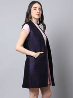 Even Apparels Navy Bansari Silk Open Front Women's Long Coat | Grocsy