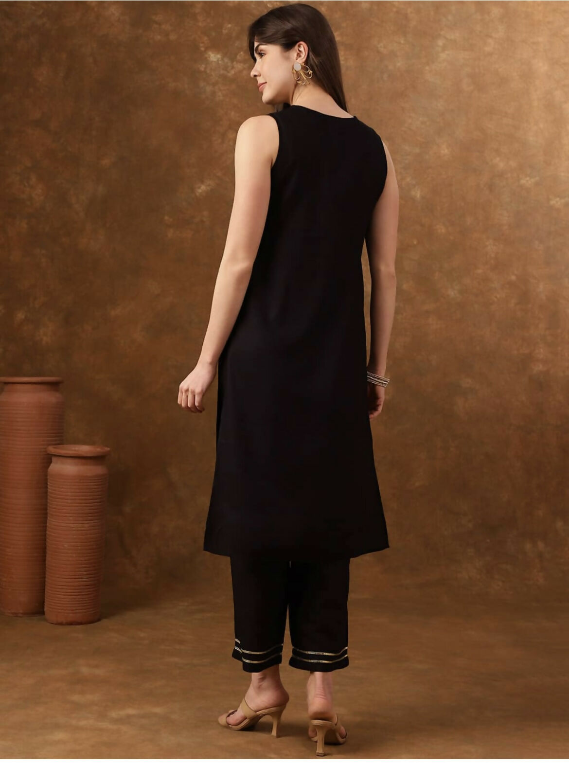 Cheera Women Stylish Hand Block Printed Cotton Blend Flared Kurta - Black | Grocsy