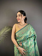 Joban Fashion Aqua Green Geometric Pattern Soft Silk Patola Saree | Grocsy