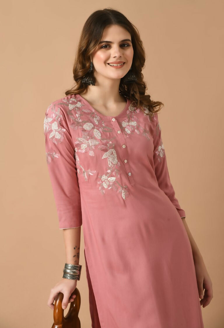 Joban Fashion Rose Gold Cotton Rayon Kurta Set | Grocsy