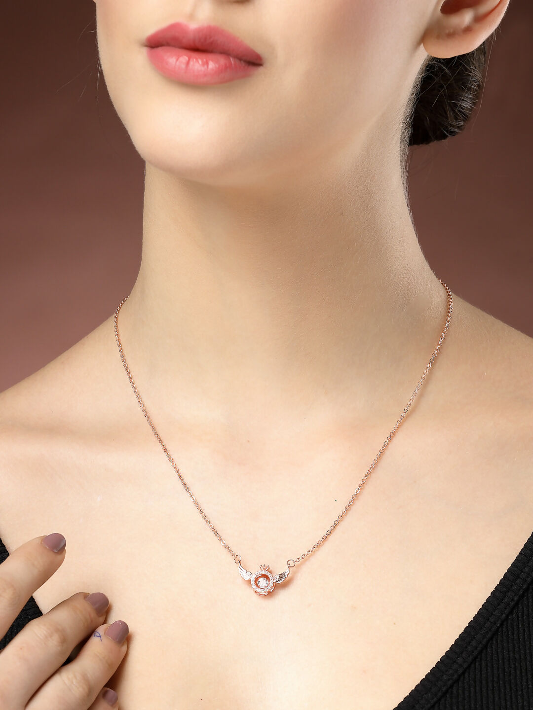 NVR Women's Rose Gold American Diamond Metal Chain | Grocsy