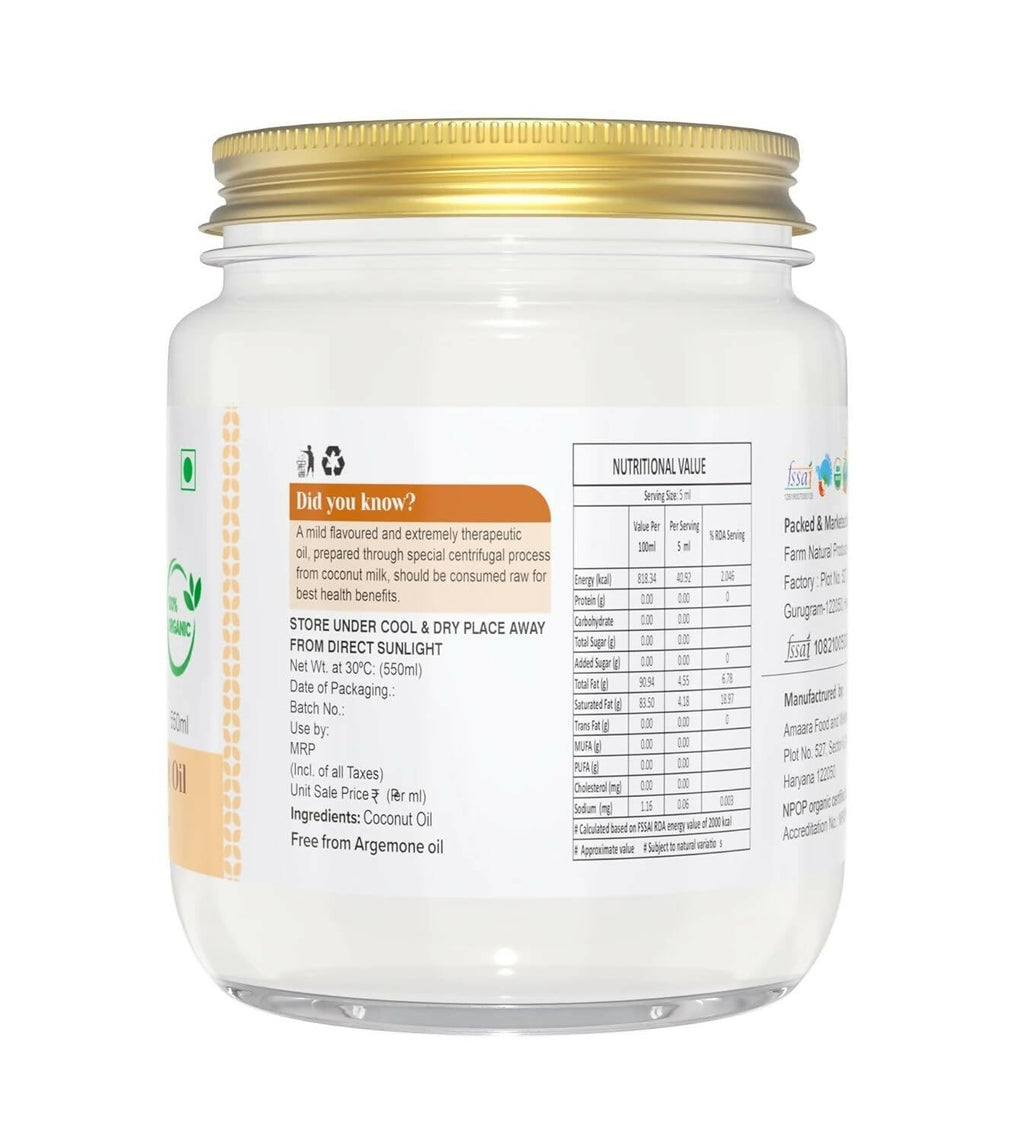 Farm Naturelle 100% Pure Organic Extra-Virgin Cold Pressed Coconut Oil | Grocsy