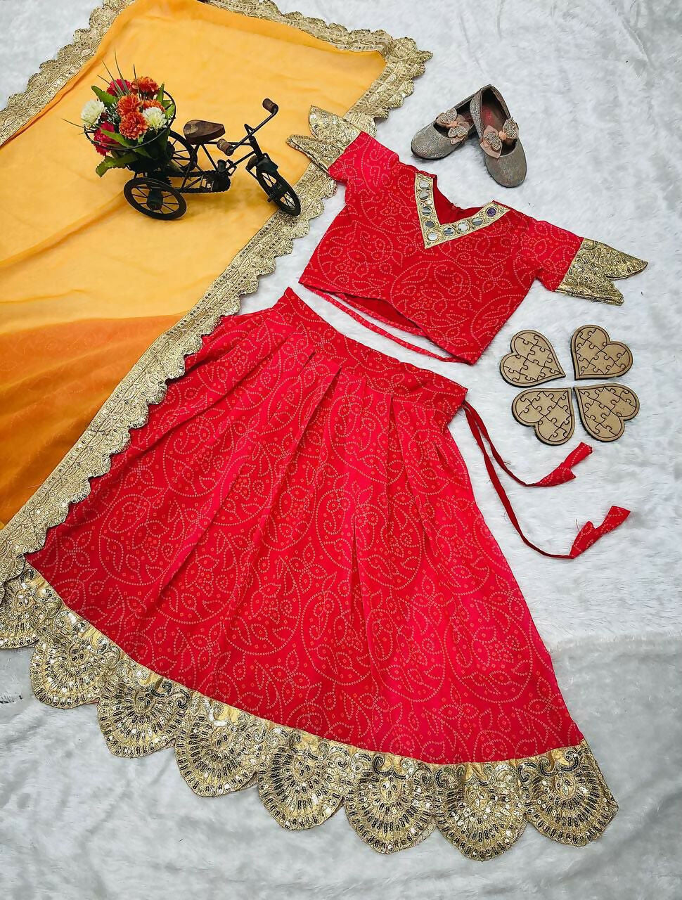 Jyoti Fashion Beautiful Red Faux Georgette Digital Printed with Sequins Embroidered Kids Lehenga Choli Set | Grocsy