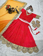 Jyoti Fashion Beautiful Red Faux Georgette Digital Printed with Sequins Embroidered Kids Lehenga Choli Set | Grocsy