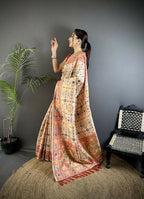 Joban Fashion Cream Banarasi Soft Silk Woven Saree | Grocsy