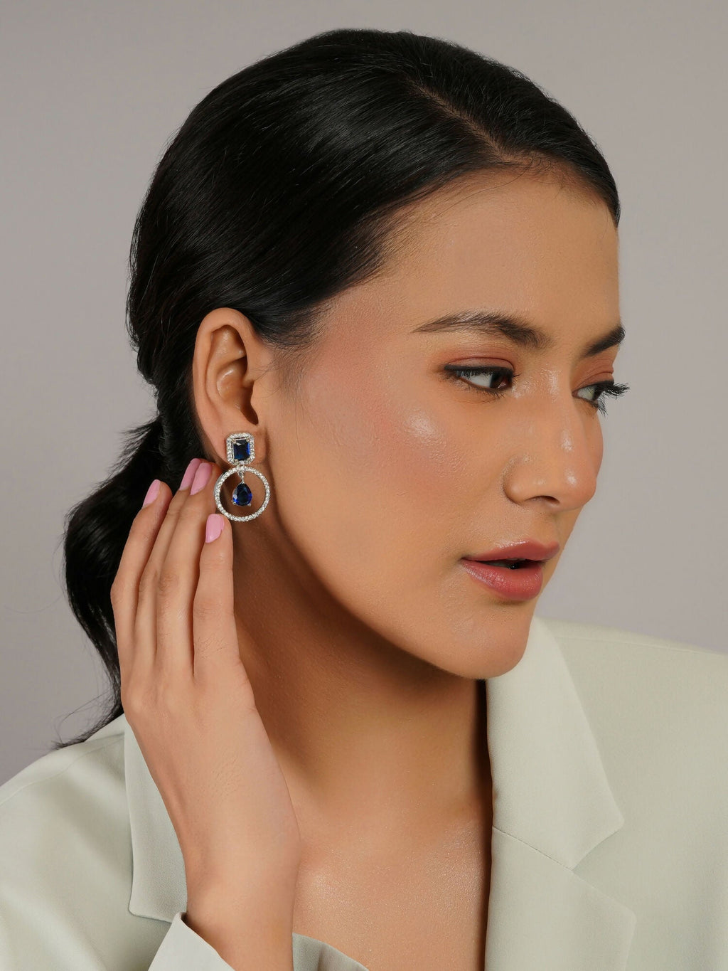 Stone kundan earrings (Blue) - Ruby Raang | Grocsy