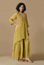 Joban Fashion Mehendi Chinnon Kurta Set | Grocsy