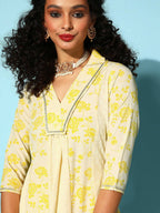 Ahalyaa Women Yellow Colour Crepe Printed Kurta Pant Set | Grocsy