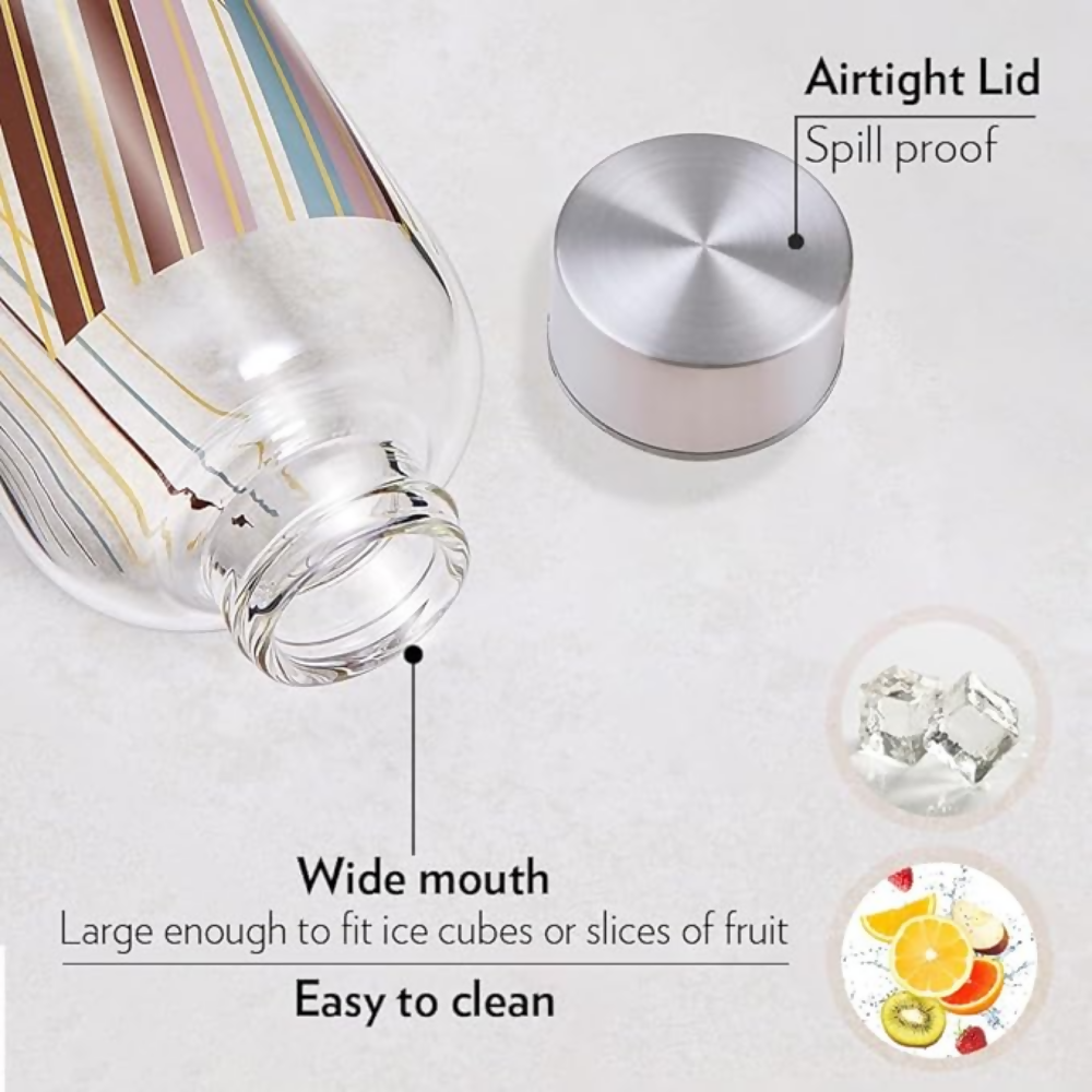 Borosil Artisan Narrow Mouth Glass Bottle with Metal Lid - Prism | Grocsy