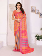 PR Fashion Orange Handloom Linen Cotton Zari Saree | Grocsy