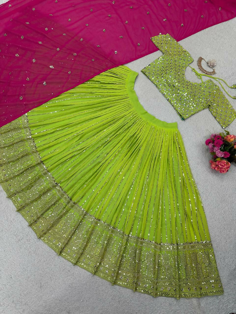 Jyoti Fashion Women's Green Faux Georgette Sequins with Thread Embroidered Designer Lehenga Choli Set | Grocsy