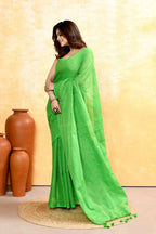 Piyari Fashion Women's Green Embellished Cotton Blend Zari Check Handloom Saree | Grocsy
