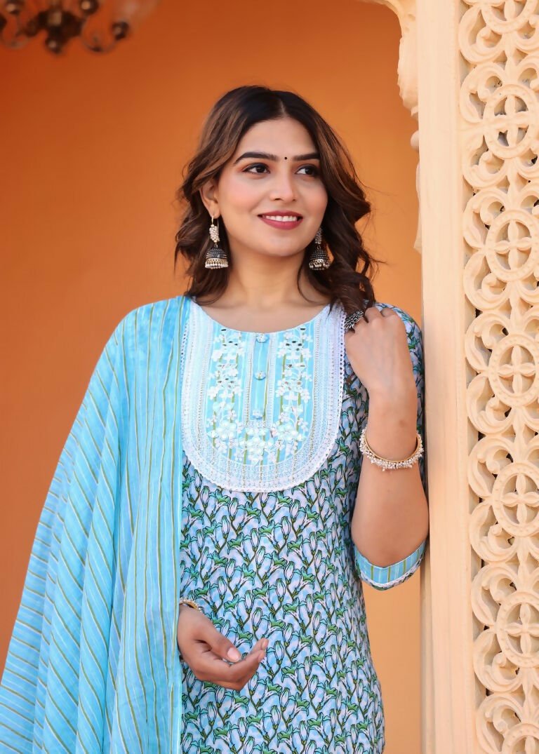 Alvano Women's Kurti with Pant and Dupatta Set for Women's and Girls | Grocsy