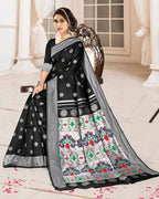 DEIANA'S Beautiful Designer Golden zari Soft Lichi Silk Saree - Black | Grocsy