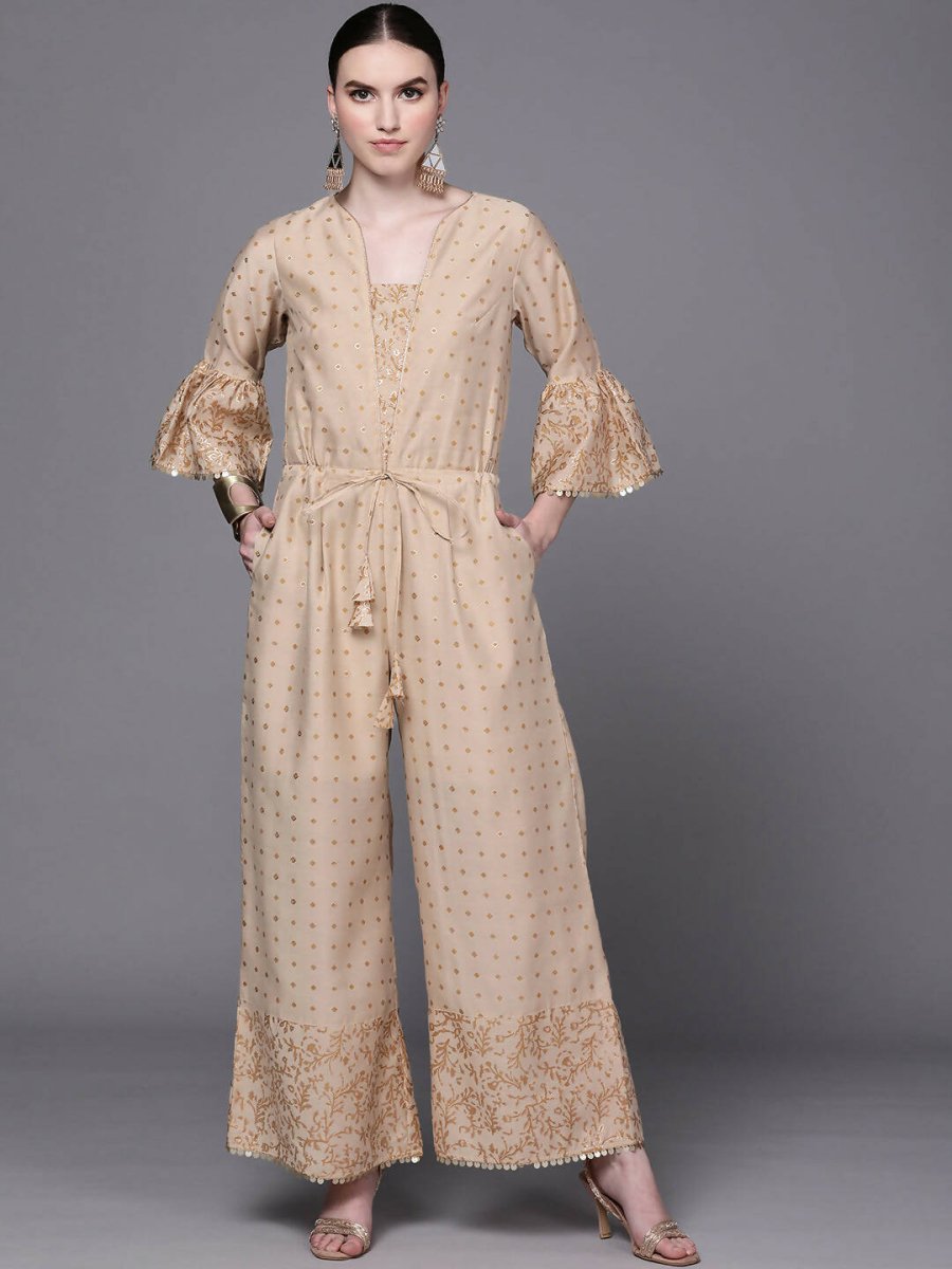 Ahalyaa Off White & Pink Printed Basic Jumpsuit | Grocsy