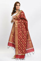 Mominos Fashion Moeza Women's Banarsi Silk Floral Woven Design Maroon Dupatta | Grocsy