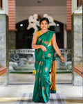 DEIANA'S Beautiful Designer Golden zari Soft Lichi Silk Saree - Rama | Grocsy