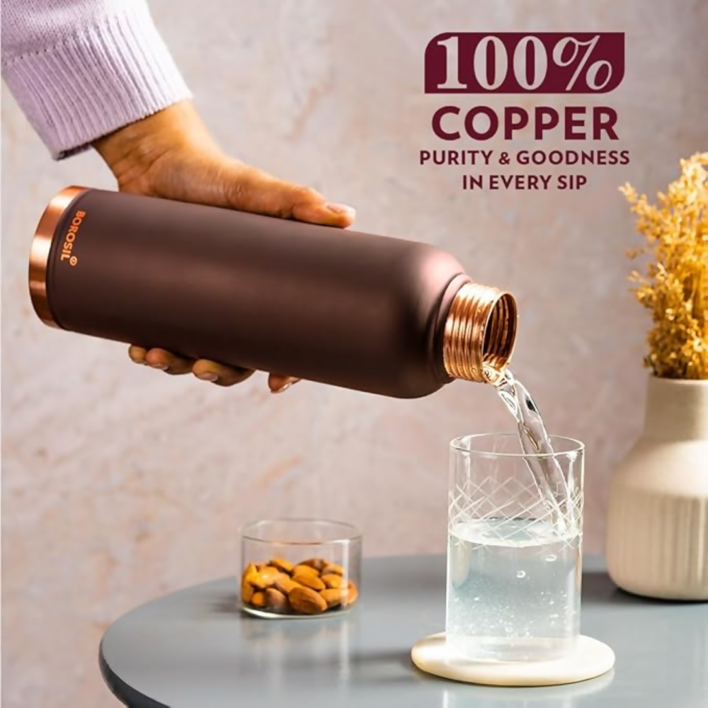 Borosil Colour Copper bottle - Brown | Grocsy