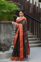 Beatitude Brown Cotton Banarasi Saree | Grocsy